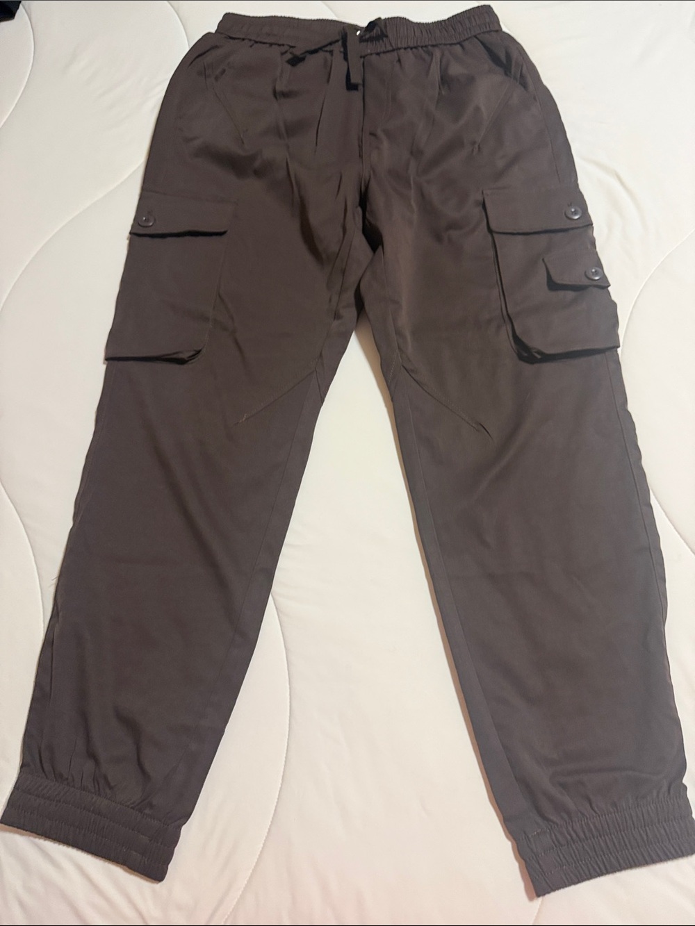 Men's Dark Brown Cargo Jogger Pants with Elastic Waist and Utility Pockets